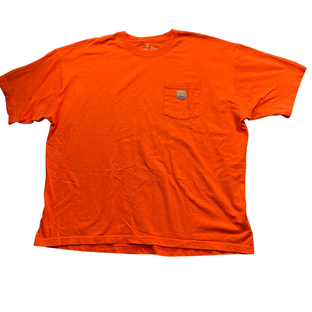 Carhartt 2 XL Orange T Shirt Short‎ Sleeve Front Pocket 100% Cotton